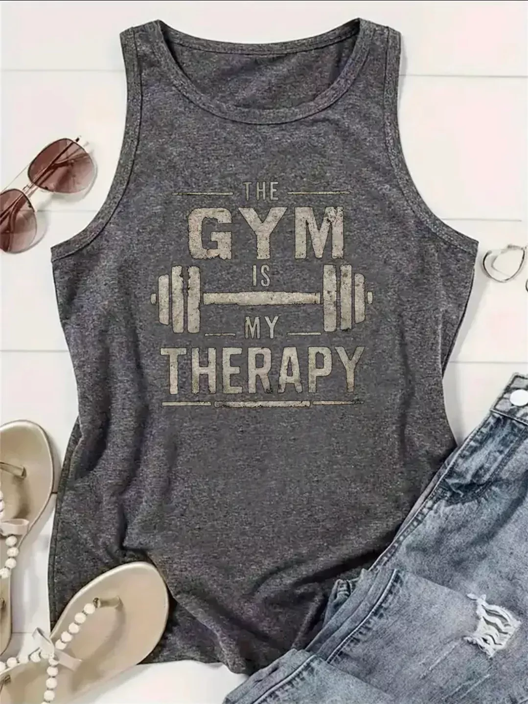 "Gym is my therapy" Women's Sleeveless Tank Top Funny T-Shirt
